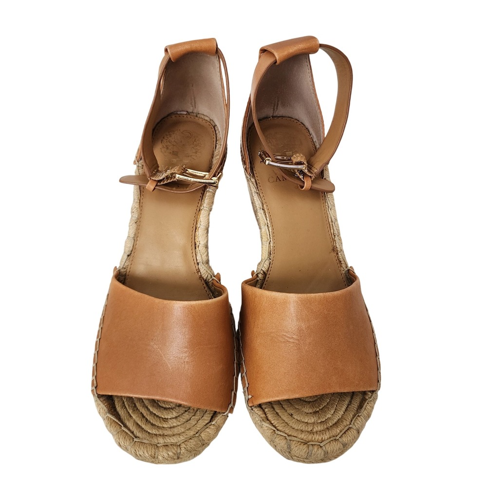 Vince Camuto Leera Tan Leather Espadrille Wedge Sandals Size 9.5 M